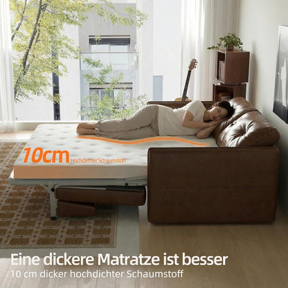 Ausziehbares Schlafsofa 2-Sitzer Braun Lederoptik mit Matratze