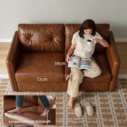 Ausziehbares Schlafsofa 2-Sitzer Braun Lederoptik mit Matratze