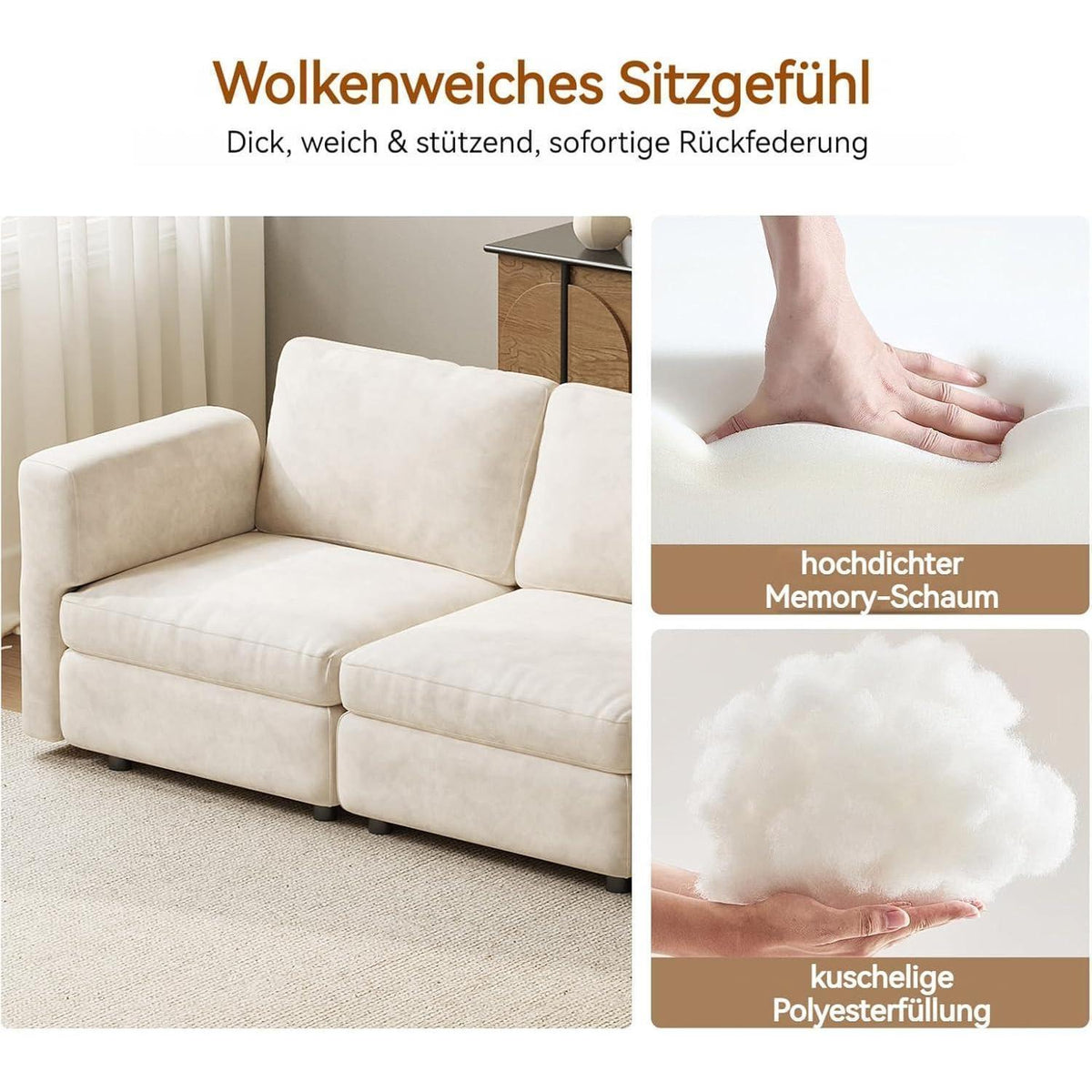 L-Form Ecksofa Stoff 4-Sitzer mit Ottomane & Stauraum