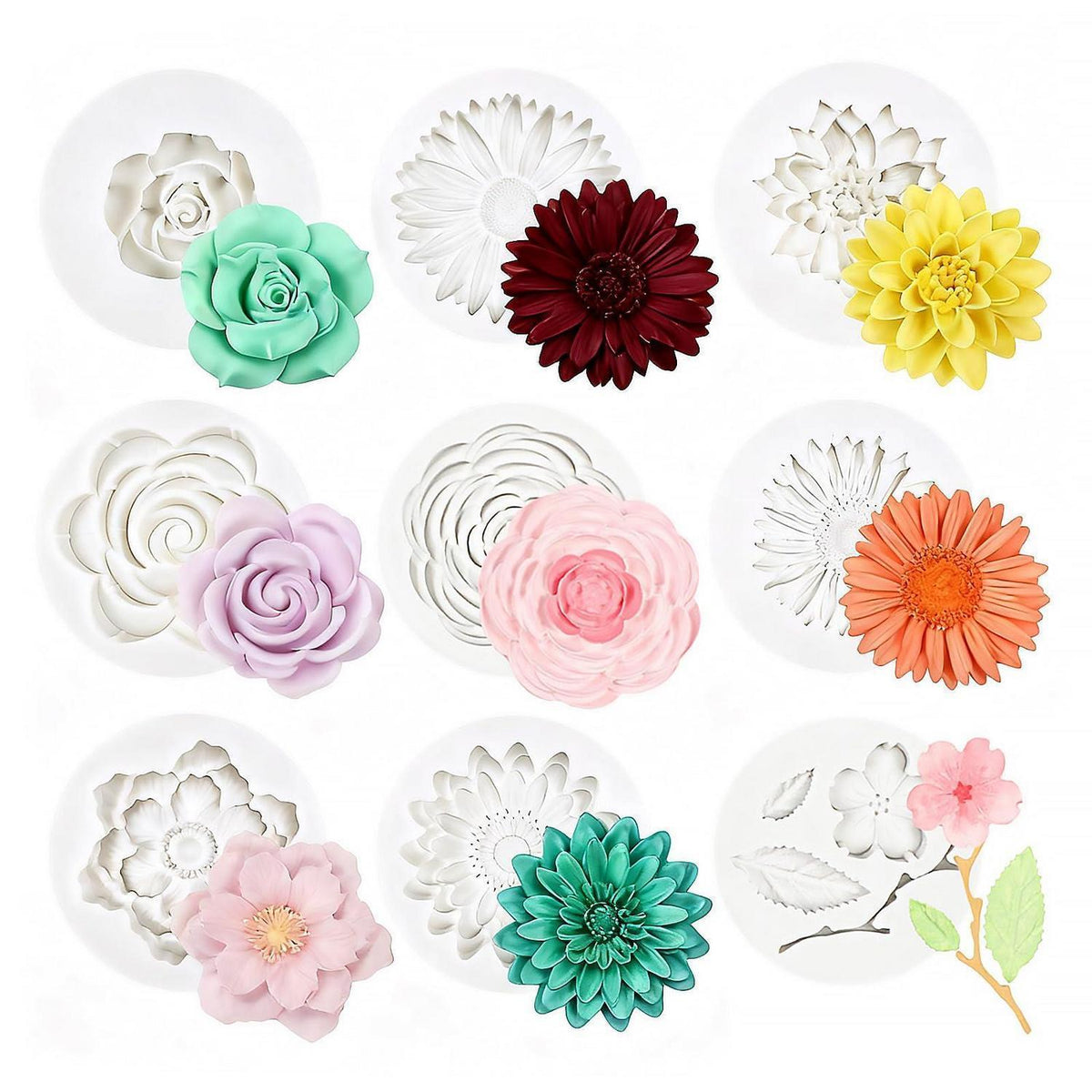 9x Silikonform Blumen 3D für Kerzen, Seife & DIY