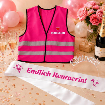 Ruhestand Geschenkset für Frauen – Pinkes Party Set zur Pensionierung