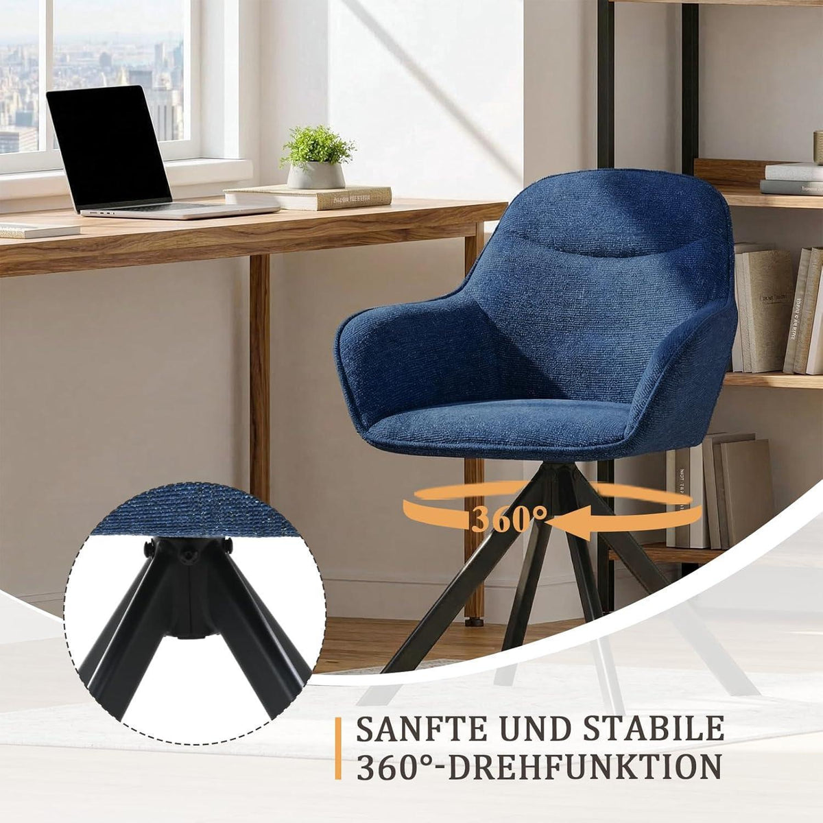 Drehbarer Esszimmerstuhl Set 6er – Dunkelblau, Chenille Polsterstuhl