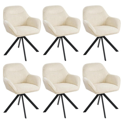 Drehbarer Esszimmerstuhl Set 6er – Cremeweiß, Chenille & Metall