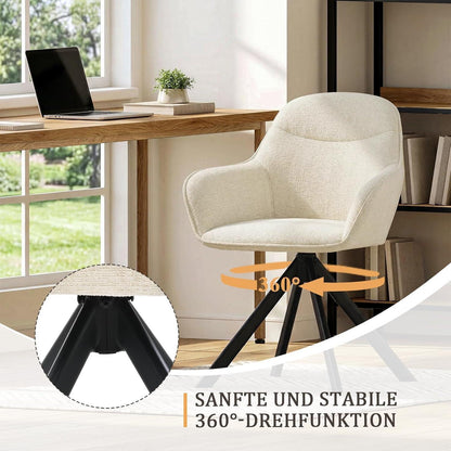 Drehbarer Esszimmerstuhl Set 4er – Cremeweiß, Chenille & Metall