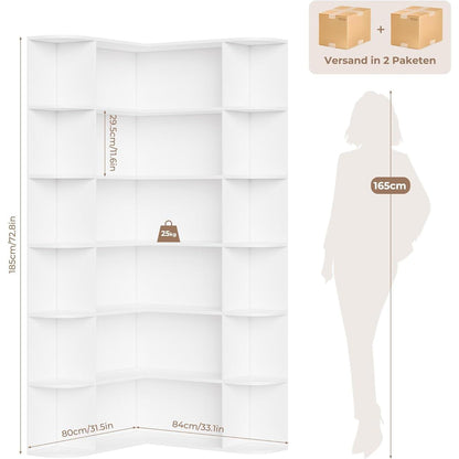 Eckregal L-Form Bücherregal weiß 185 cm