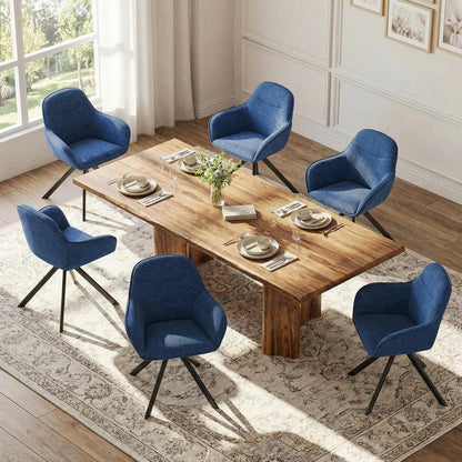 Drehbarer Esszimmerstuhl Set 4er – Dunkelblau, Chenille