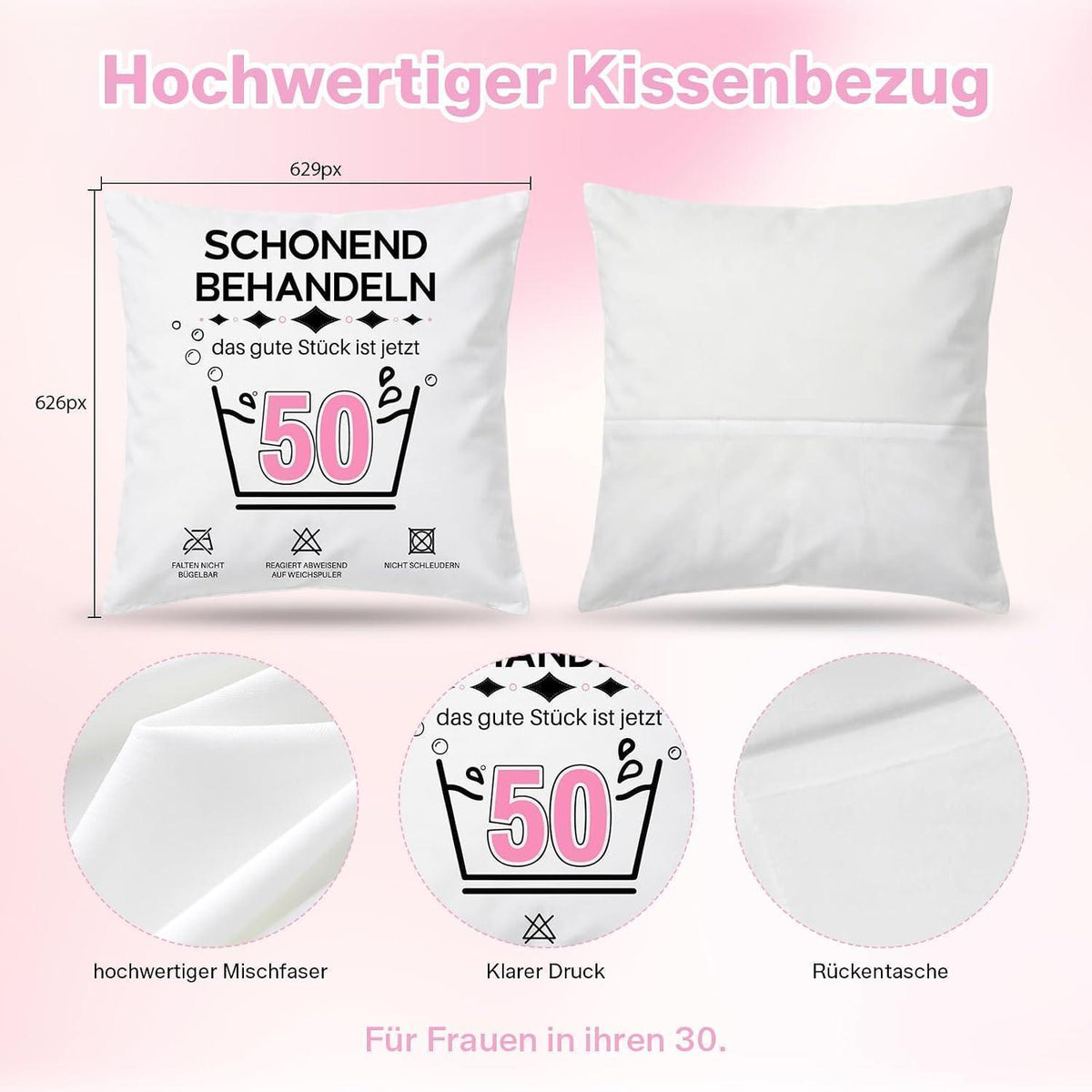 50. Geburtstag Geschenkset für Frau – Kissen, Socken, Schlüsselanhänger & Karte