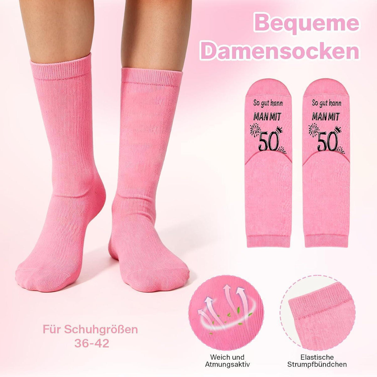 50. Geburtstag Geschenkset für Frau – Kissen, Socken, Schlüsselanhänger & Karte