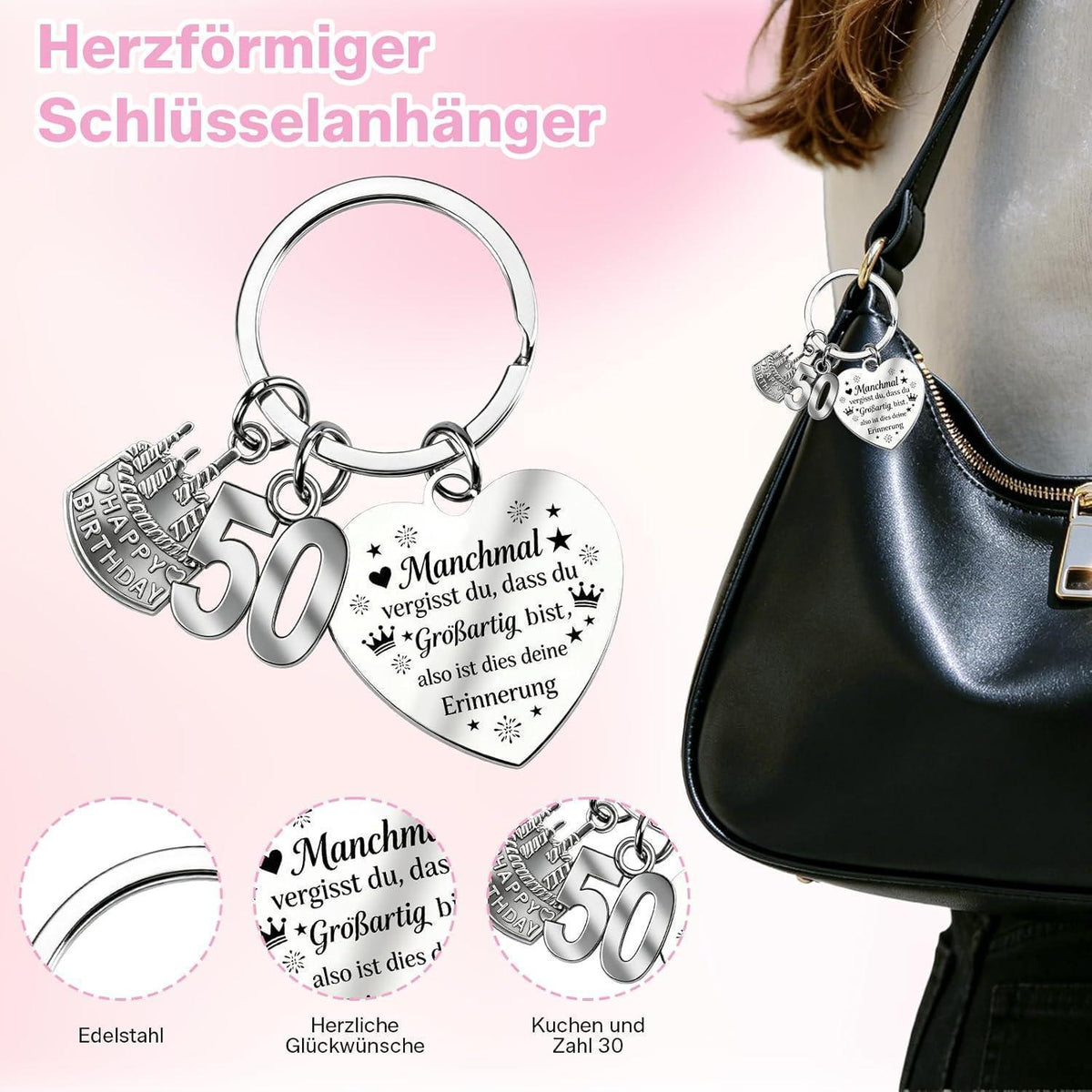 50. Geburtstag Geschenkset für Frau – Kissen, Socken, Schlüsselanhänger & Karte