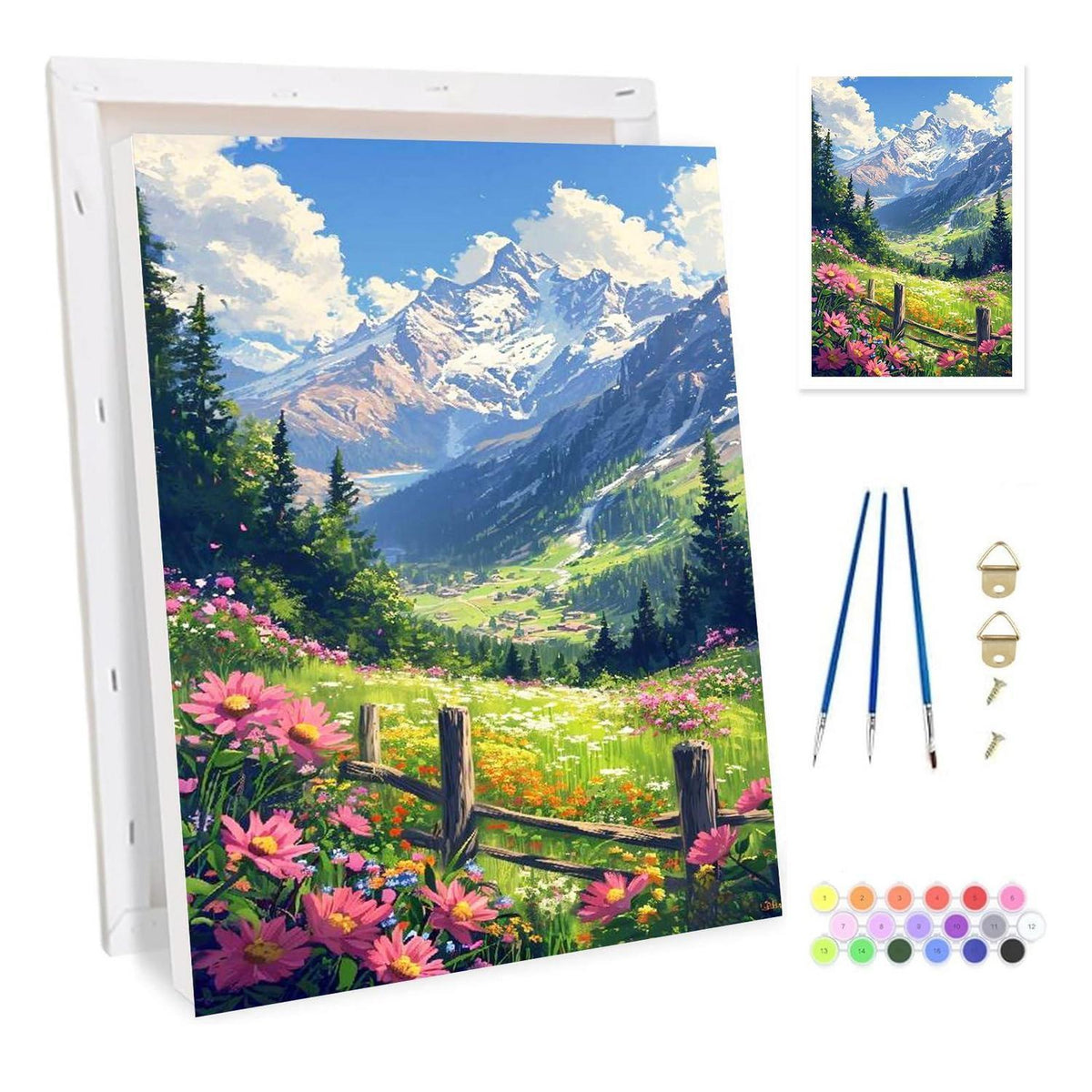 Malen nach Zahlen Berge mit Rahmen – Landschaftsbild DIY Set