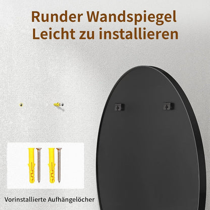Runder Wandspiegel 70cm mit Schwarz Aluminiumrahmen