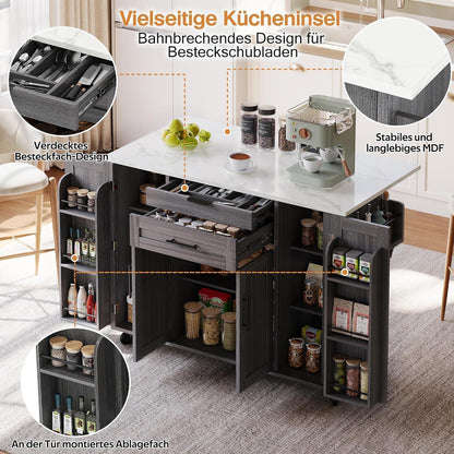 Mobile Kücheninsel mit ausziehbarer Arbeitsplatte (Grau)