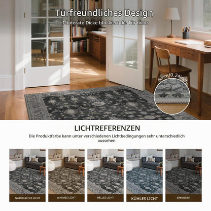 Vintage Teppich Wohnzimmer 200x290 cm Anthrazit Rechteck