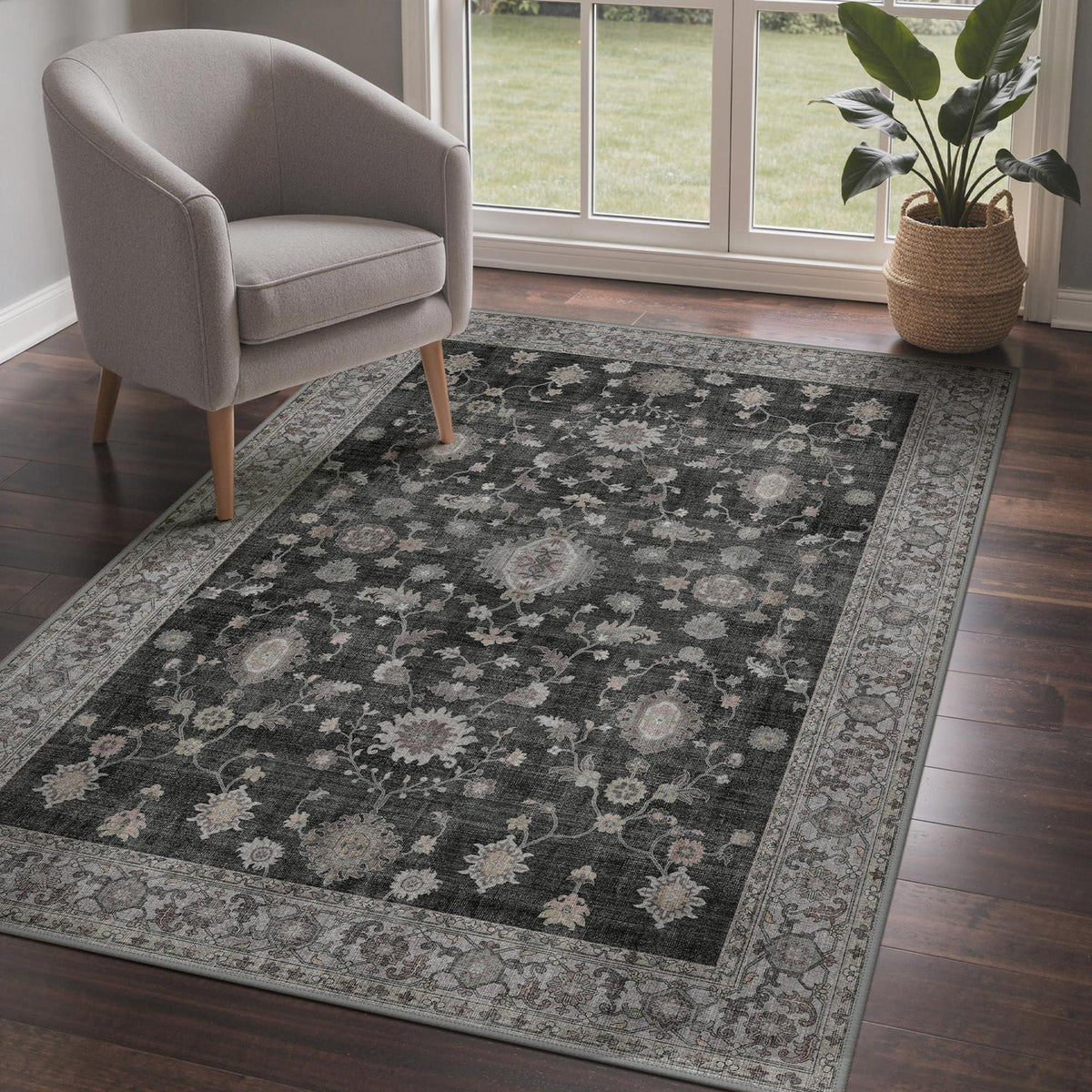 Vintage Teppich Wohnzimmer 200x290 cm Anthrazit Rechteck