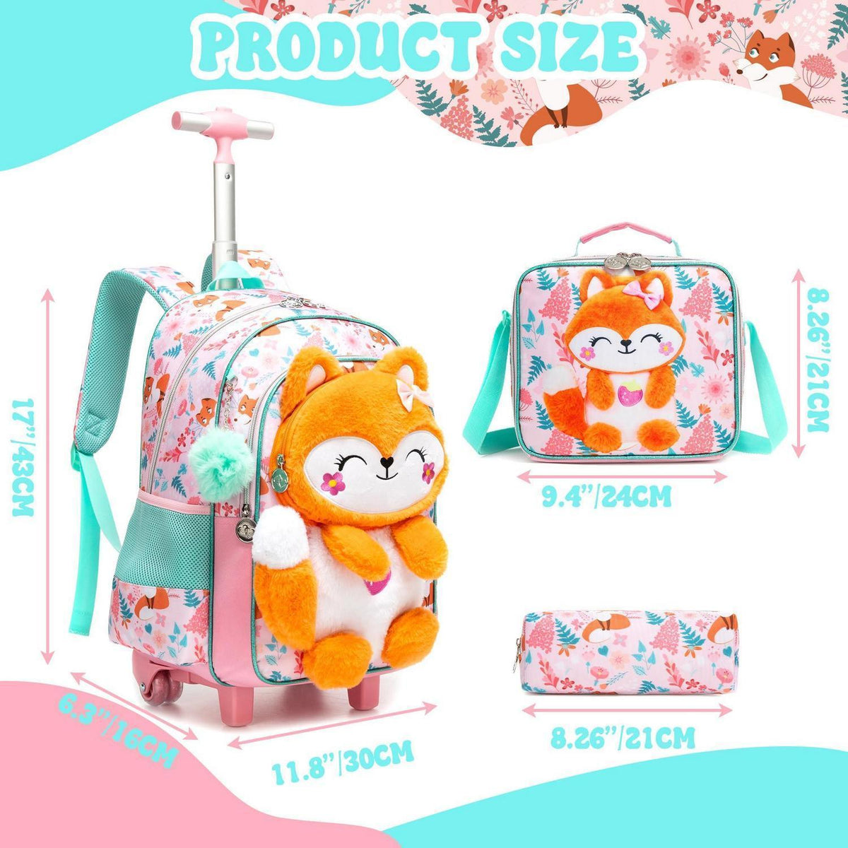 Schultrolley Mädchen Fuchs – Ergonomischer Rucksack mit Rollen & Zubehör