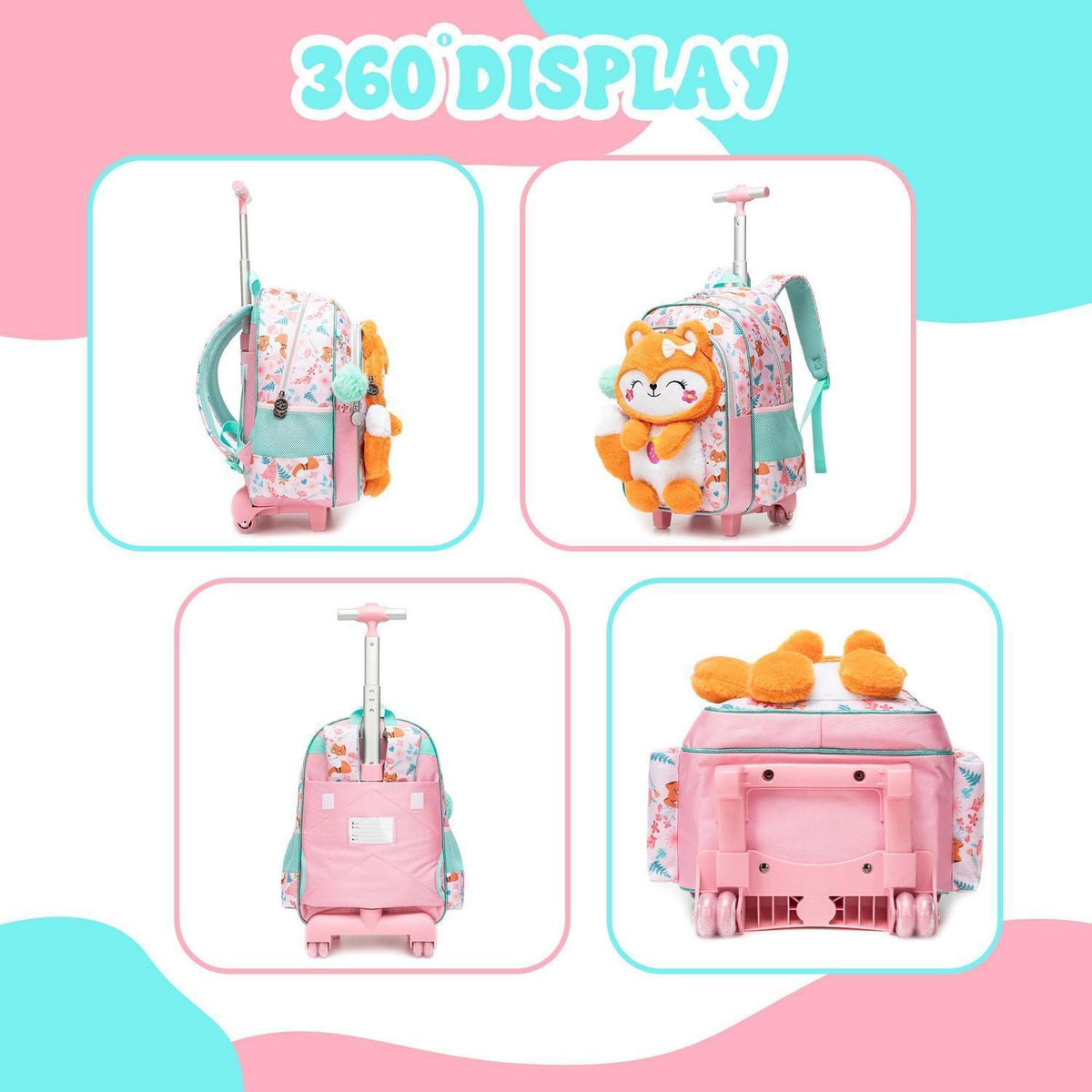 Schultrolley Mädchen Fuchs – Ergonomischer Rucksack mit Rollen & Zubehör