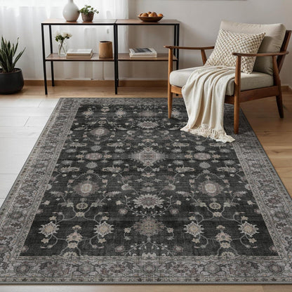 Vintage Teppich Wohnzimmer 160x230 cm Anthrazit Rechteck