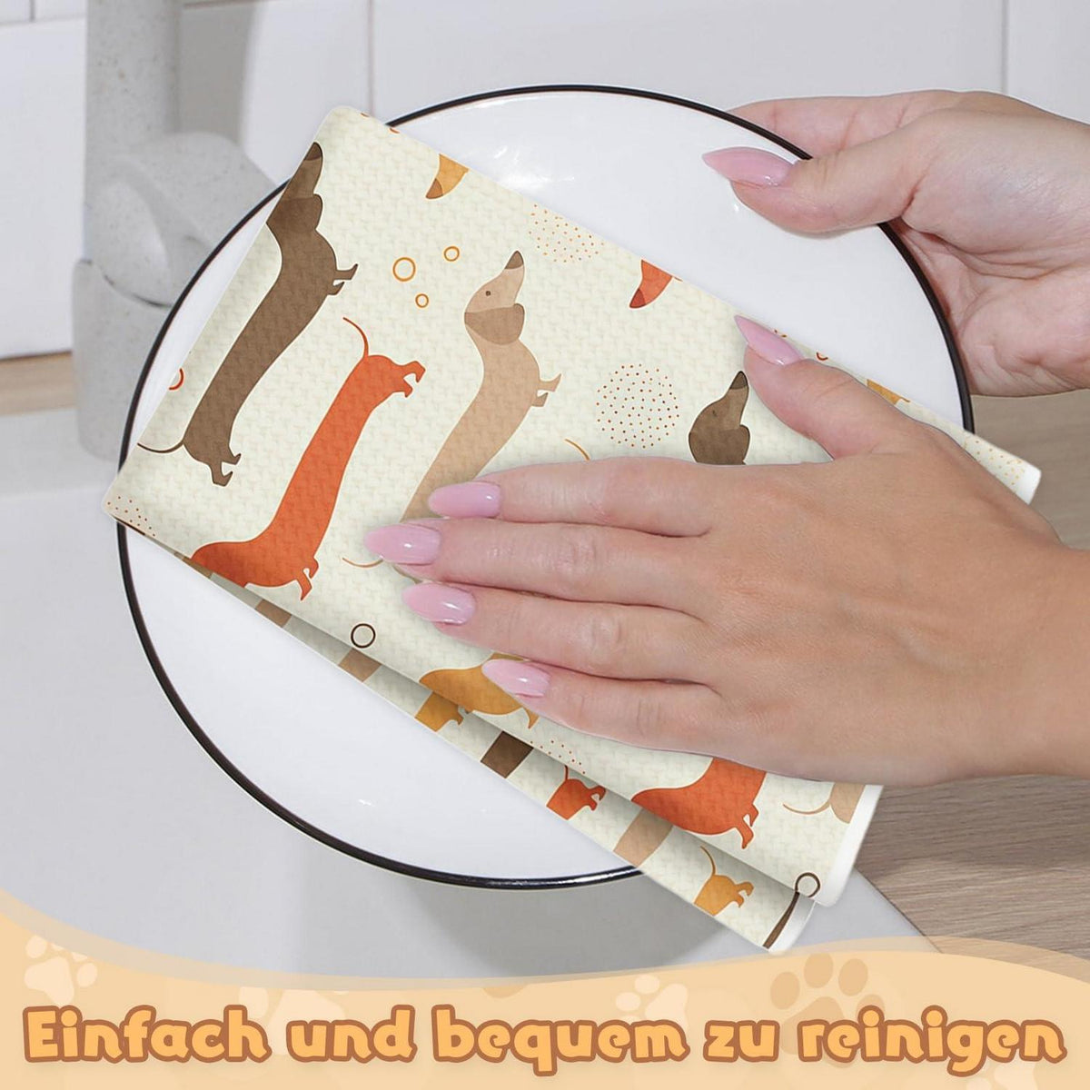 4er Set Dackel Küchenhandtücher – Saugstark & Dekorativ