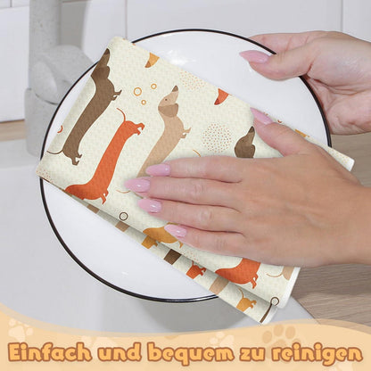 4er Set Dackel Küchenhandtücher – Saugstark & Dekorativ