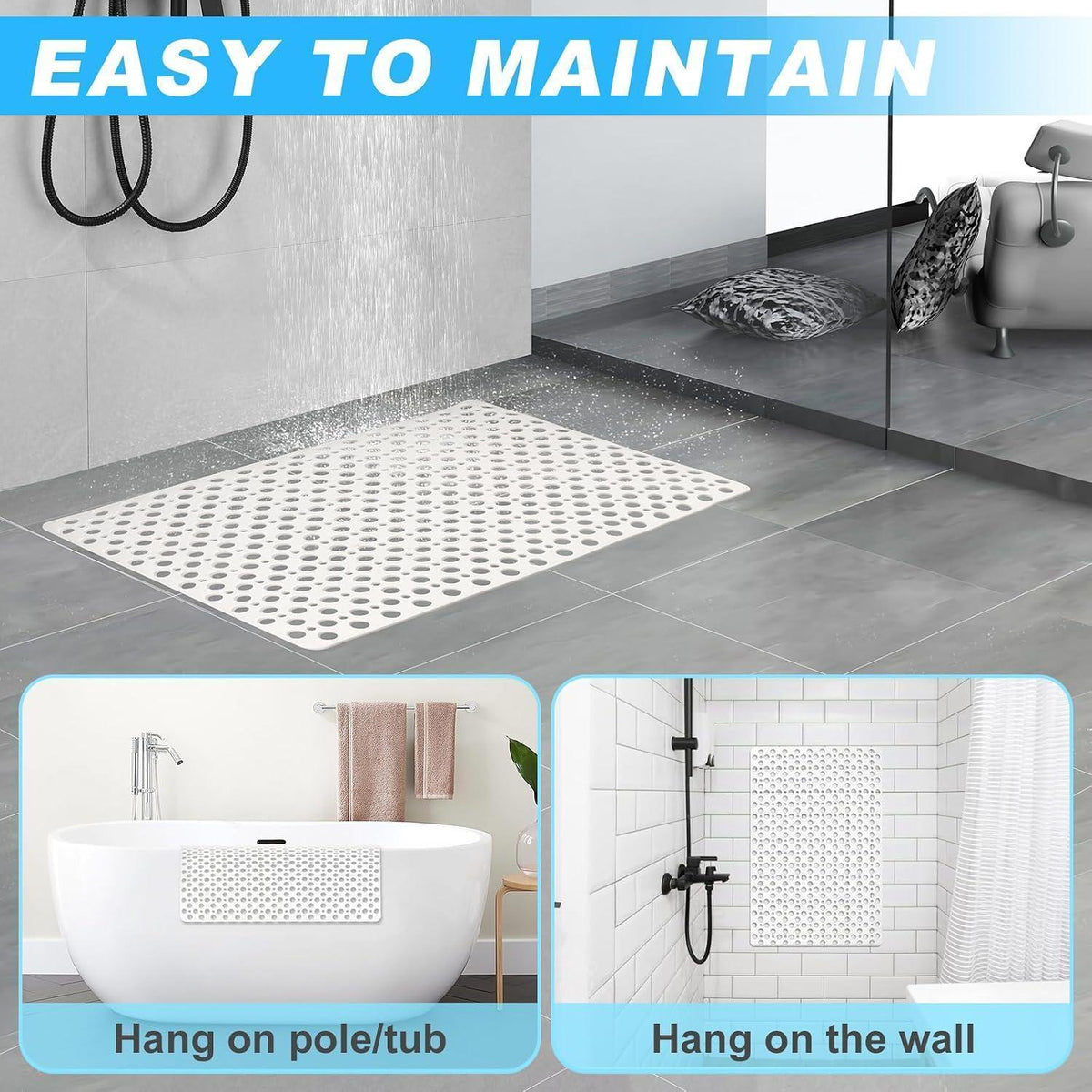 Rutschfeste Duschmatte 60x90cm - Weiche TPE Anti-Rutsch Matte