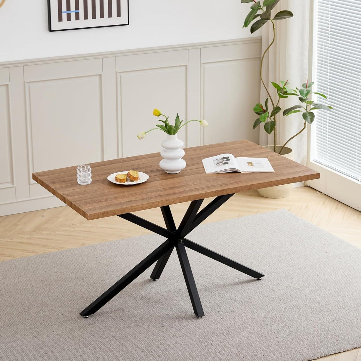 Moderner Esstisch Set mit 4 Cord-Stühlen (140x80cm)