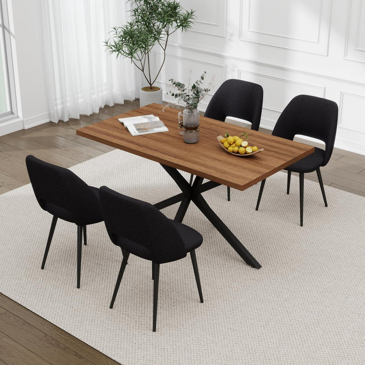Moderner Esstisch Set mit 4 Cord-Stühlen (140x80cm)
