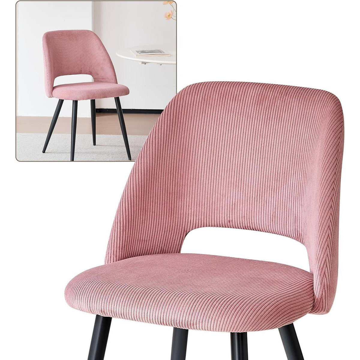 Moderner Esstisch Set mit 4 Cord-Stühlen (Rosa)