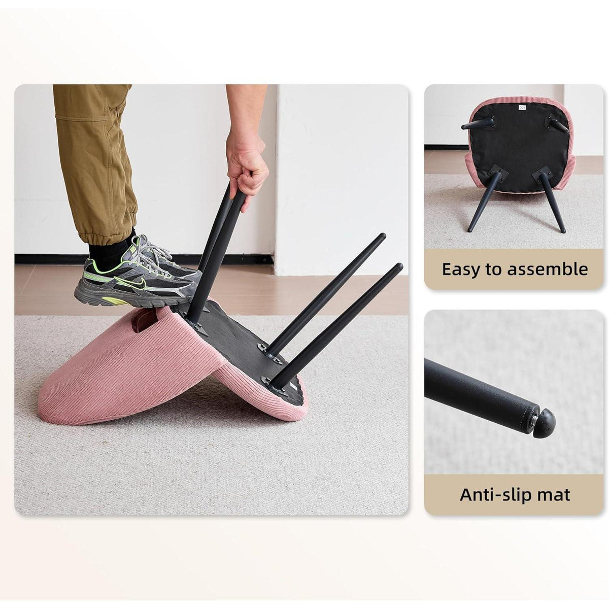 Moderner Esstisch Set mit 4 Cord-Stühlen (Rosa)