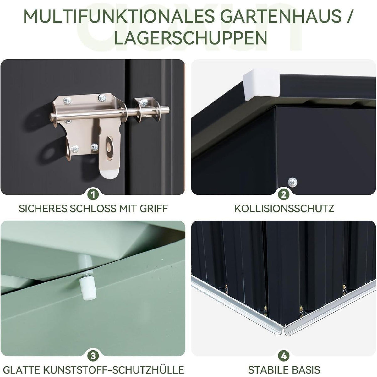 Gerätehaus Metall 150x91x185 cm mit Fundamentrahmen & Schloss