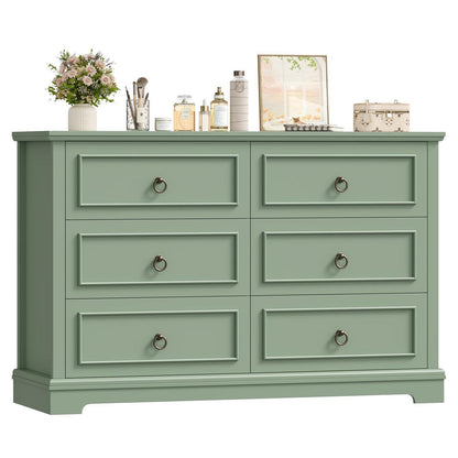 Kommode 6 Schubladen, 120cm Holzoptik Grün – Schlafzimmer Sideboard