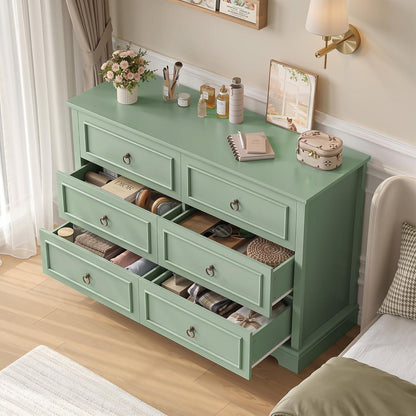 Kommode 6 Schubladen, 120cm Holzoptik Grün – Schlafzimmer Sideboard