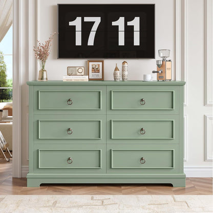 Kommode 6 Schubladen, 120cm Holzoptik Grün – Schlafzimmer Sideboard