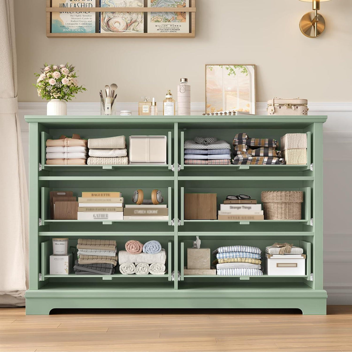 Kommode 6 Schubladen, 120cm Holzoptik Grün – Schlafzimmer Sideboard