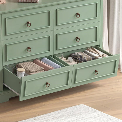 Kommode 6 Schubladen, 120cm Holzoptik Grün – Schlafzimmer Sideboard