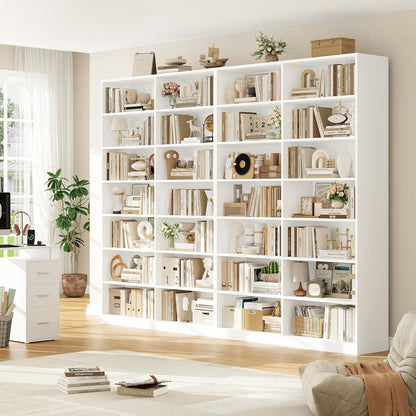 Bücherregal 212cm, 14 Fächer, Weiß – Standregal für Wohnzimmer