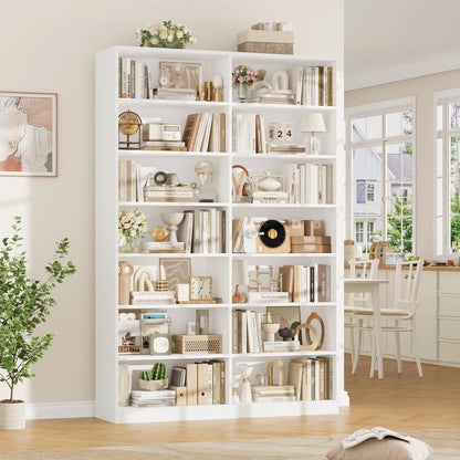 Bücherregal 212cm, 14 Fächer, Weiß – Standregal für Wohnzimmer