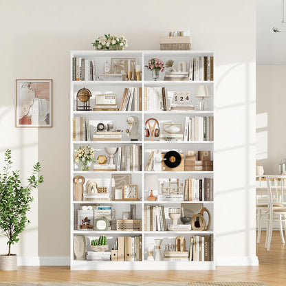 Bücherregal 212cm, 14 Fächer, Weiß – Standregal für Wohnzimmer