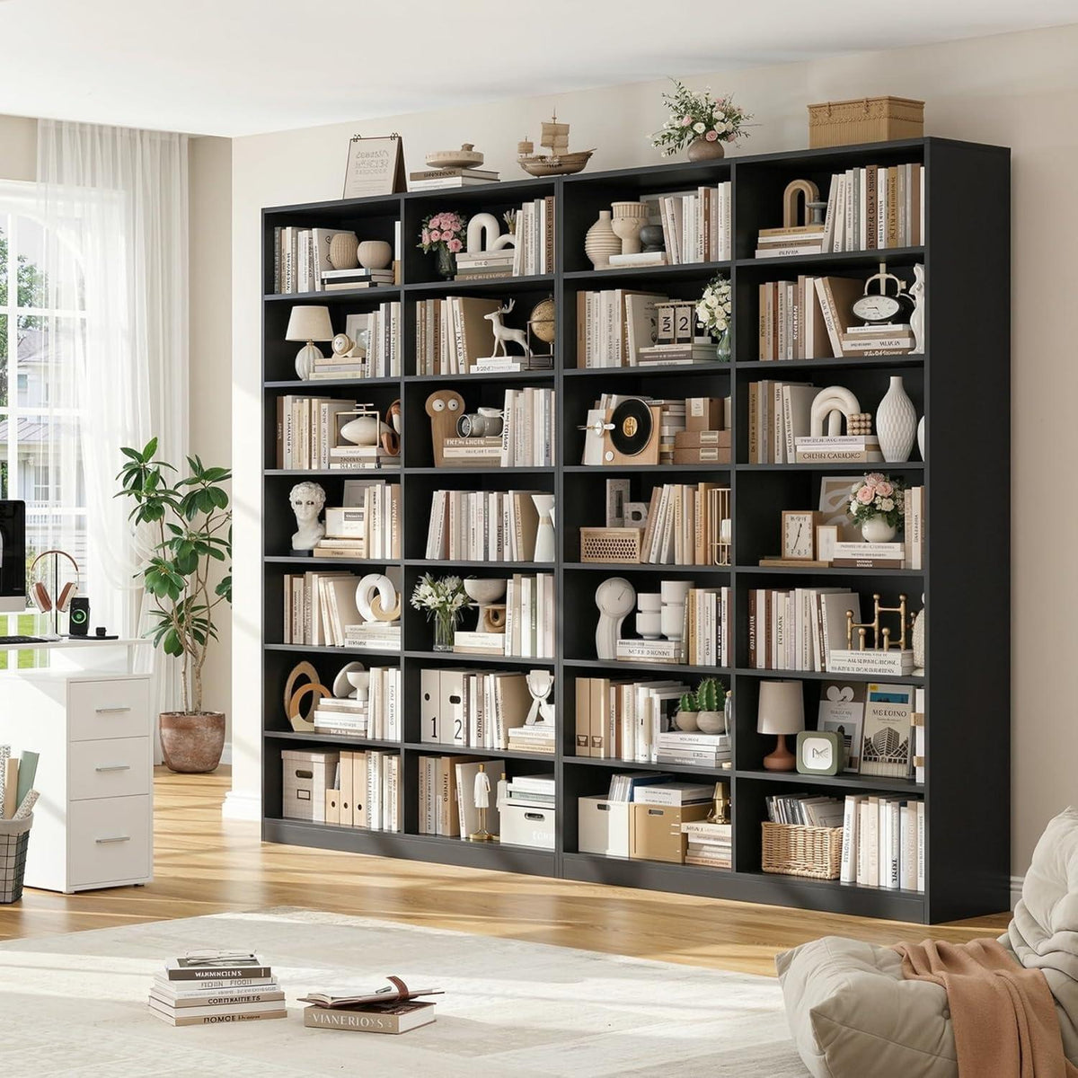 Bücherregal 212cm, 14 Fächer, Schwarz – Standregal & Vitrine
