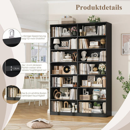 Bücherregal 212cm, 14 Fächer, Schwarz – Standregal & Vitrine