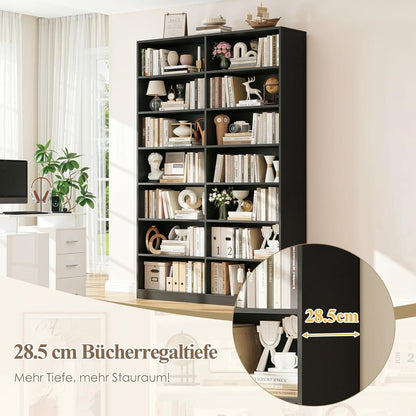 Bücherregal 212cm, 14 Fächer, Schwarz – Standregal & Vitrine