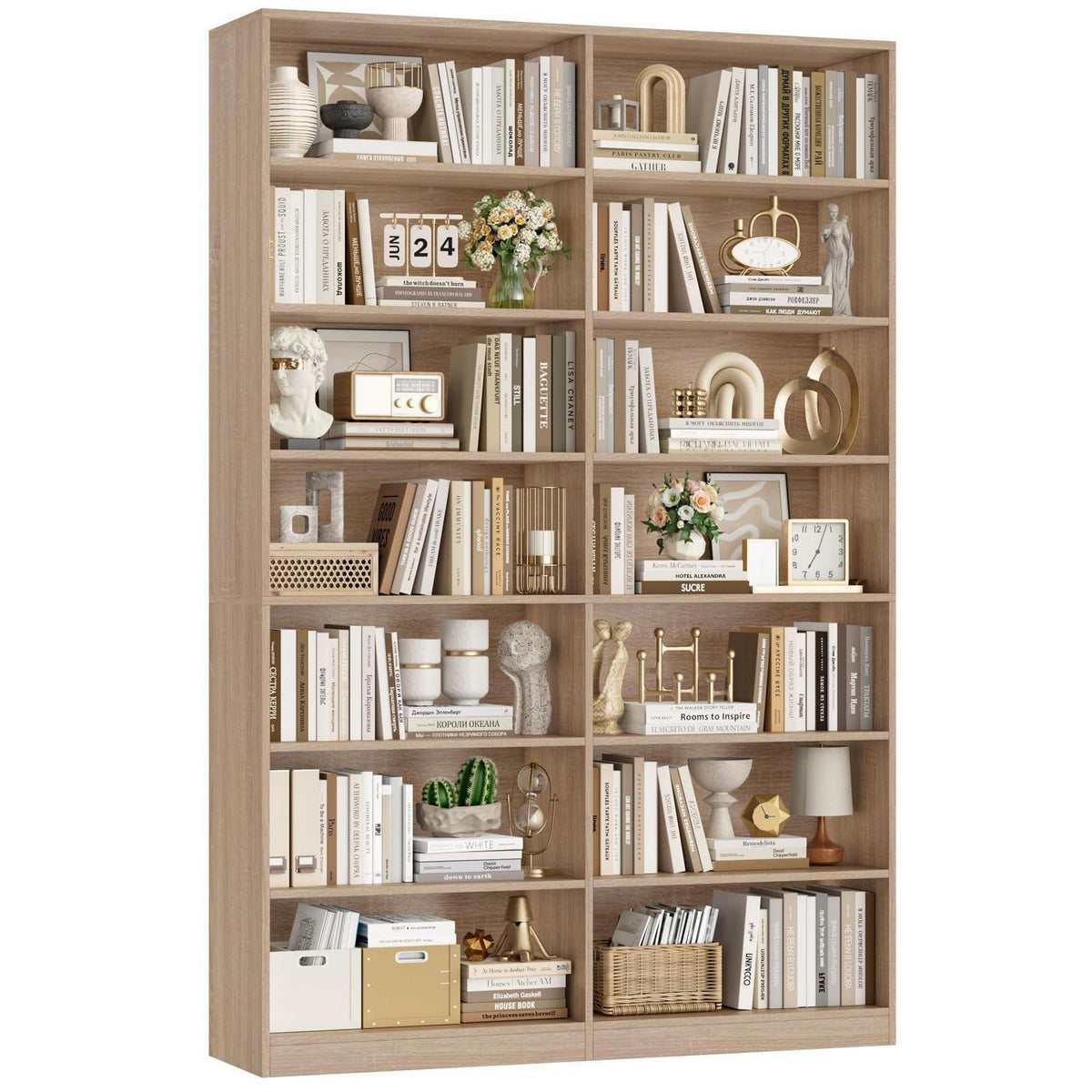 Bücherregal Eiche, 212 cm hoch, 14 Fächer – Standregal & Vitrine