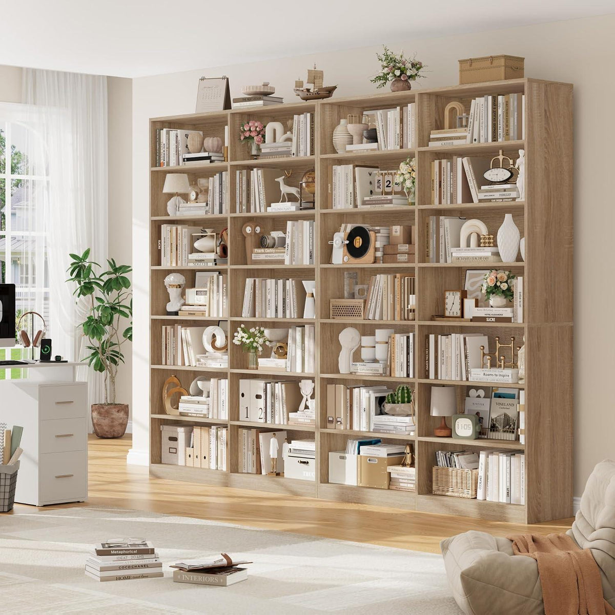 Bücherregal Eiche, 212 cm hoch, 14 Fächer – Standregal & Vitrine