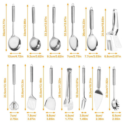 13-teiliges Edelstahl Küchenutensilien Set, Titan Silber Beschichtet