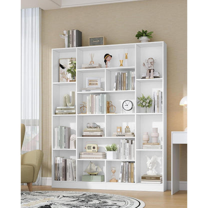 Weißes Bücherregal mit 17 Fächern – Standregal für Wohnzimmer & Büro