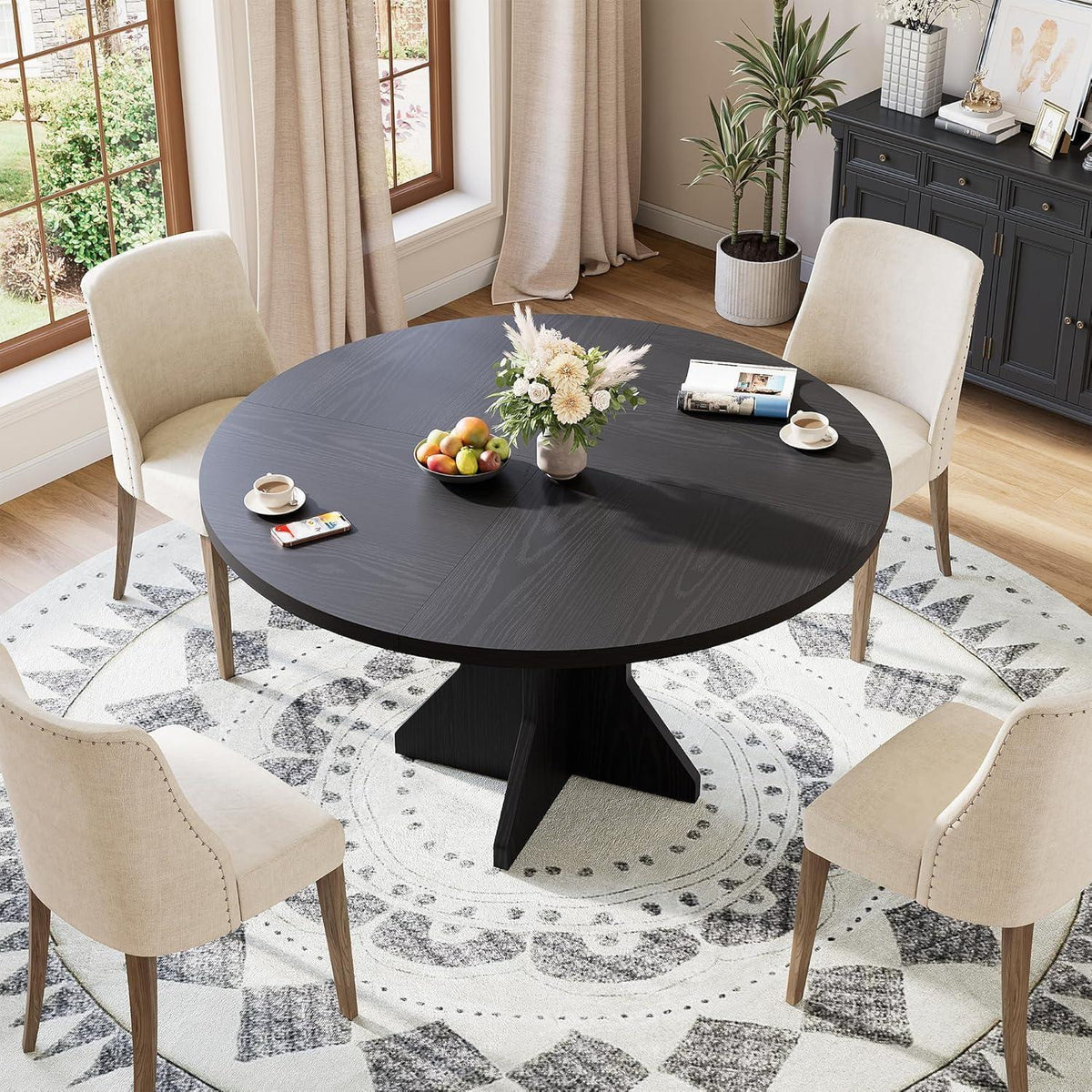 Runder Esstisch Schwarz 120x120cm – Küchentisch für 4-6 Personen