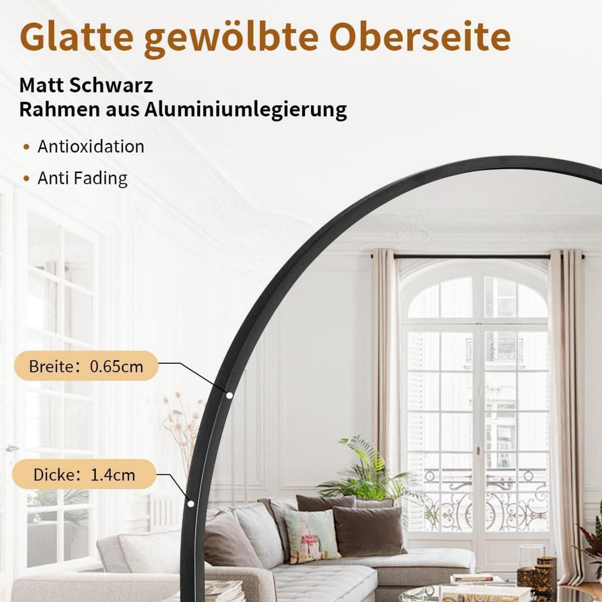 Ganzkörperspiegel Bogenförmig Schwarz – 170x70cm, Stand/Wand
