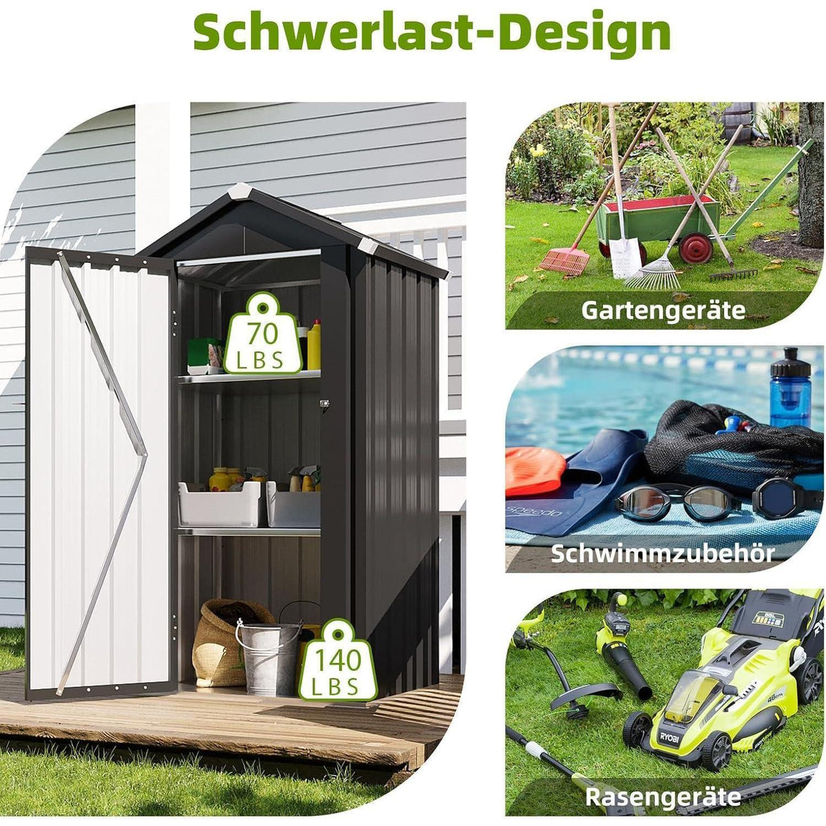 Wetterfestes Gartenhaus Metall 87,5x67 cm mit 2 Einlegeböden