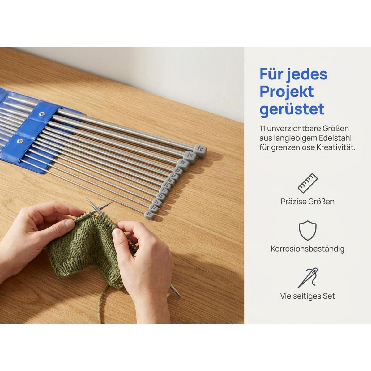 13 Paar Edelstahl Stricknadel Set – 25cm, Vielseitig & Hochwertig