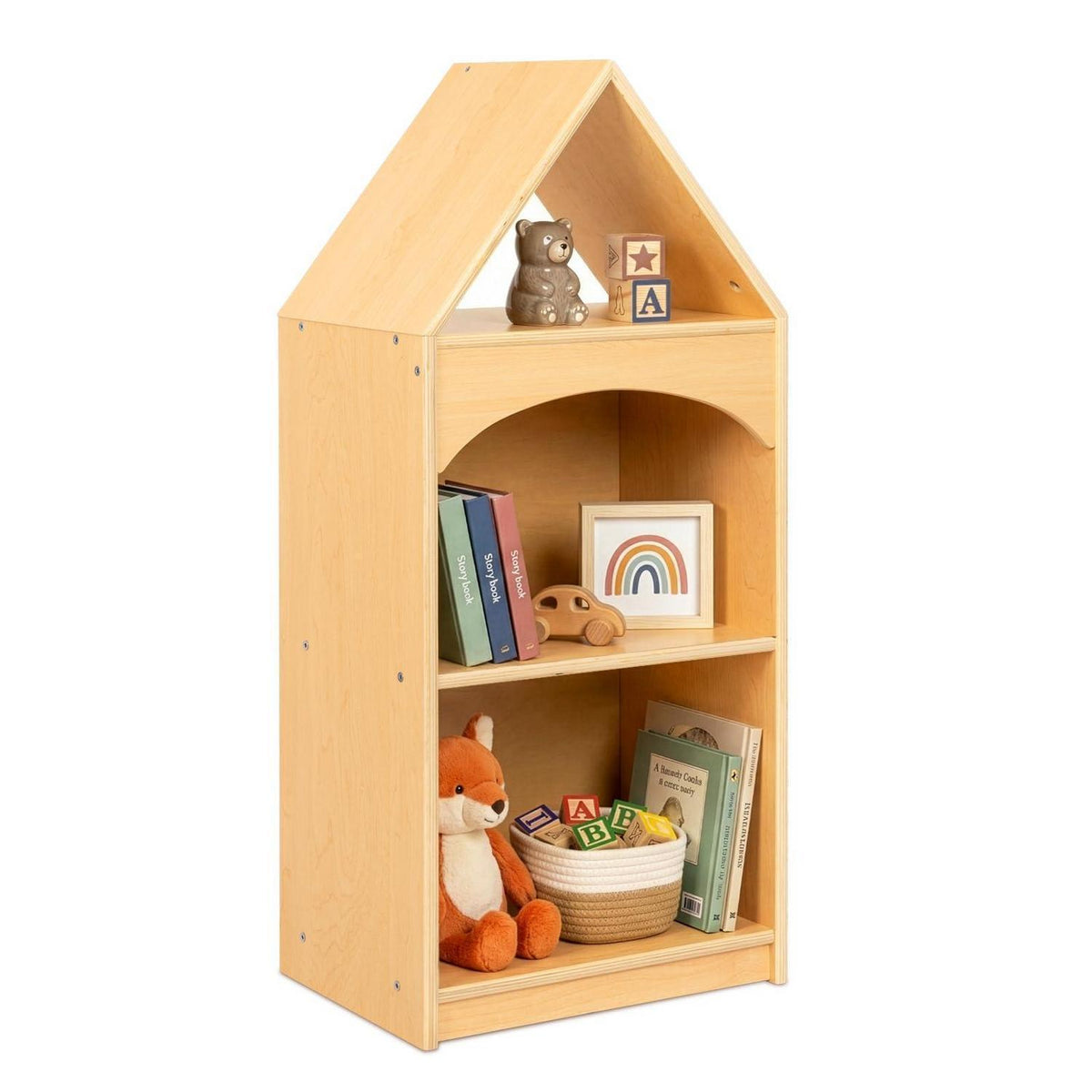 Kinderregal 3 Etagen Hausform | Holz Spielzeugaufbewahrung