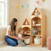 Kinderregal 3 Etagen Hausform | Holz Spielzeugaufbewahrung